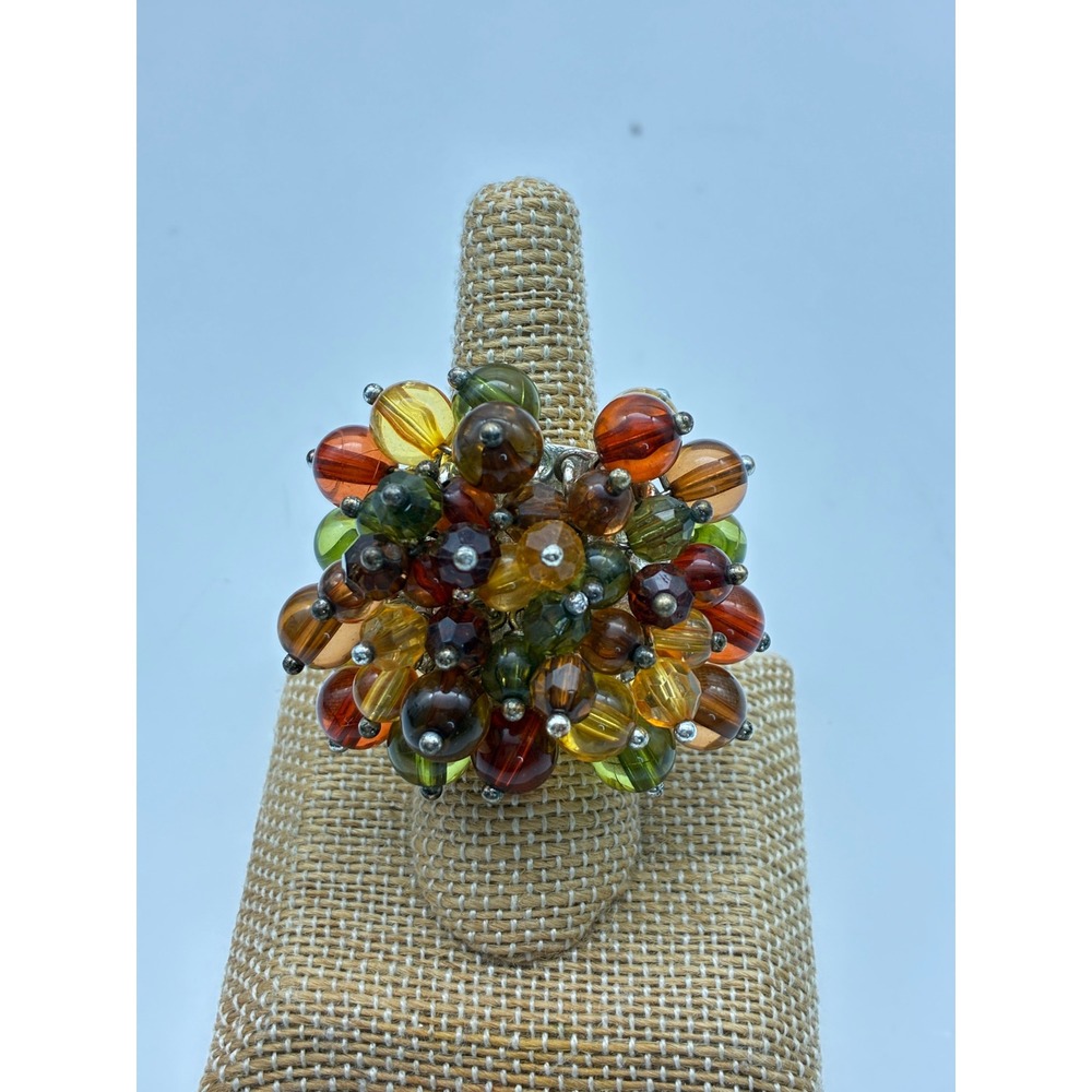 Statement Stretch Rings Lot of 3 Silver Cluster Grey Flower Autumn Beaded - Picture 11 of 13